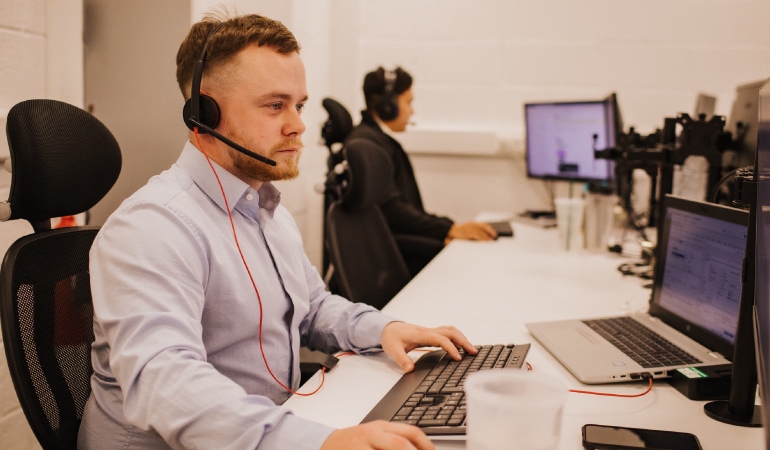 Man using phone system