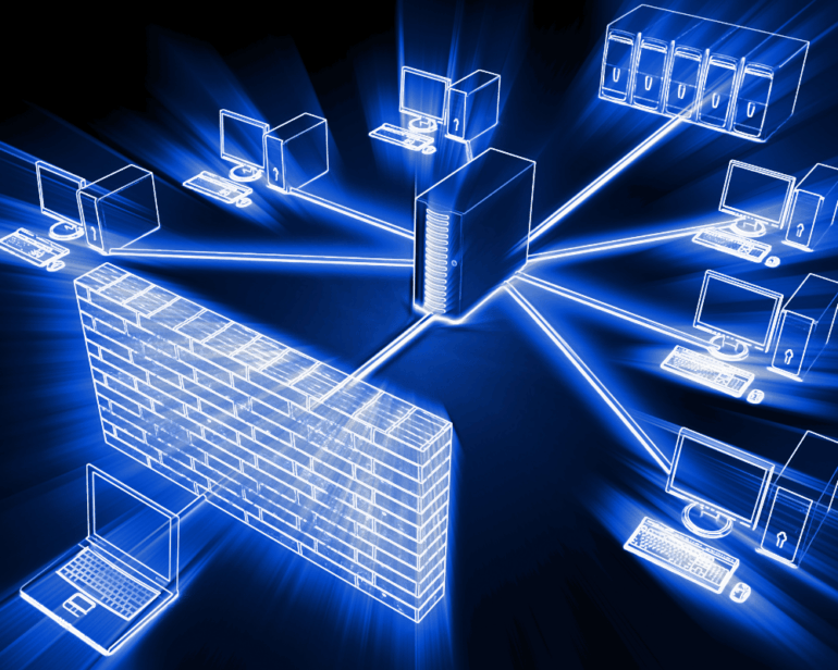 Graphic representation of a computer network protected by a firewall